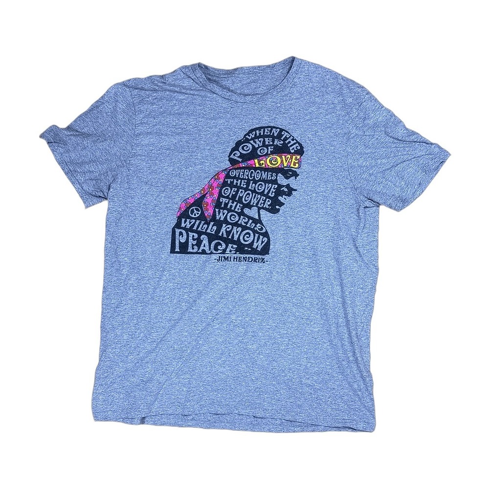 Jimi Hendrix Graphic T-Shirt Mens L Blue Good Peace Love Quote Tee